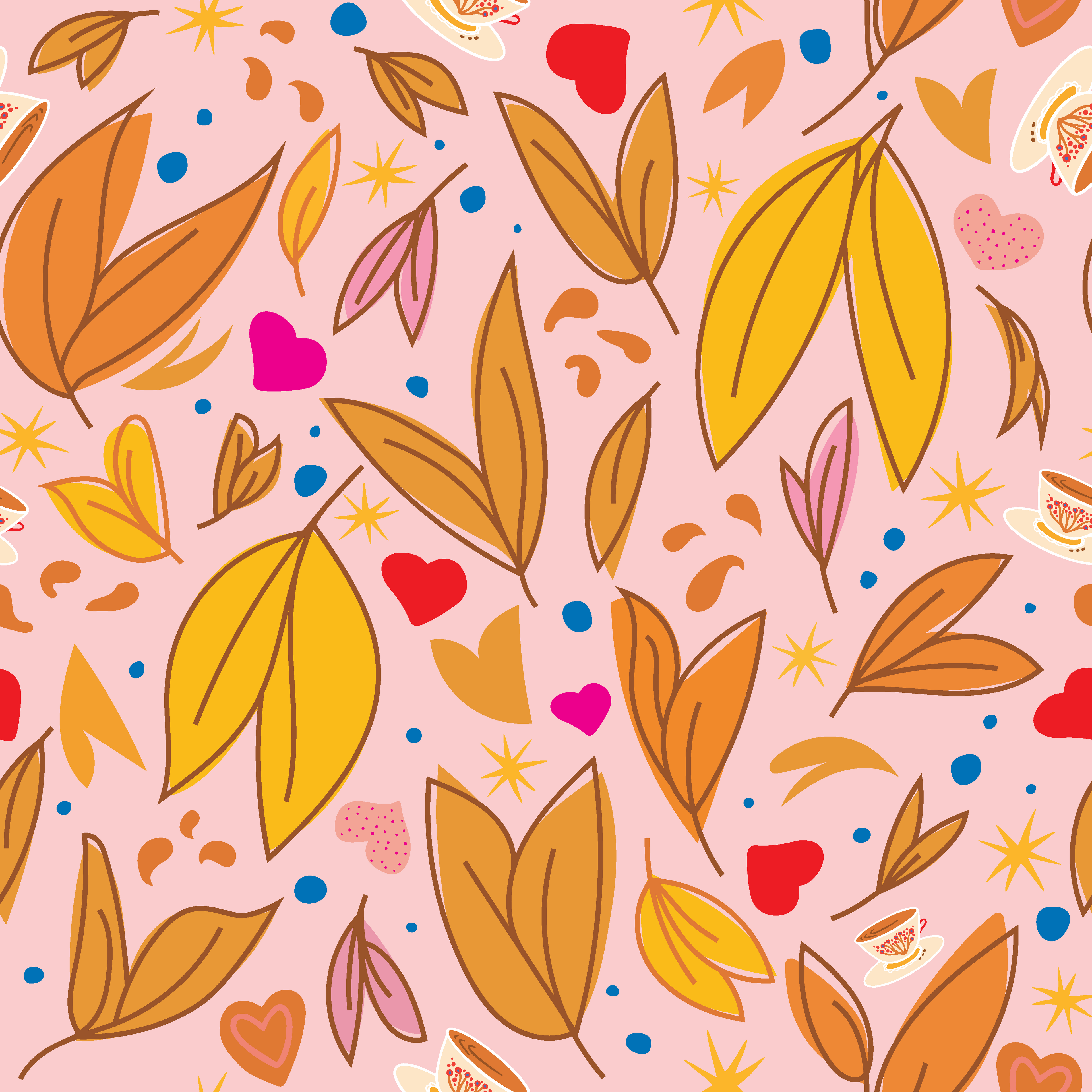 Rejuvenating Scented Sachets in "Leaves & Teacups" Pattern Filled with Organic Ingredients (Assorted Colors)