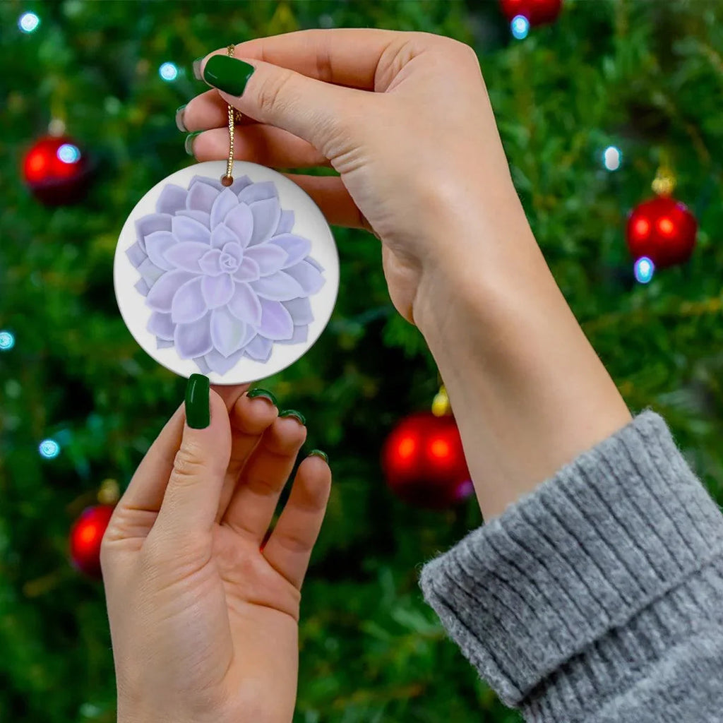 Echeveria Violet Queen Succulent Ceramic Ornament – Rosette Holiday Decor