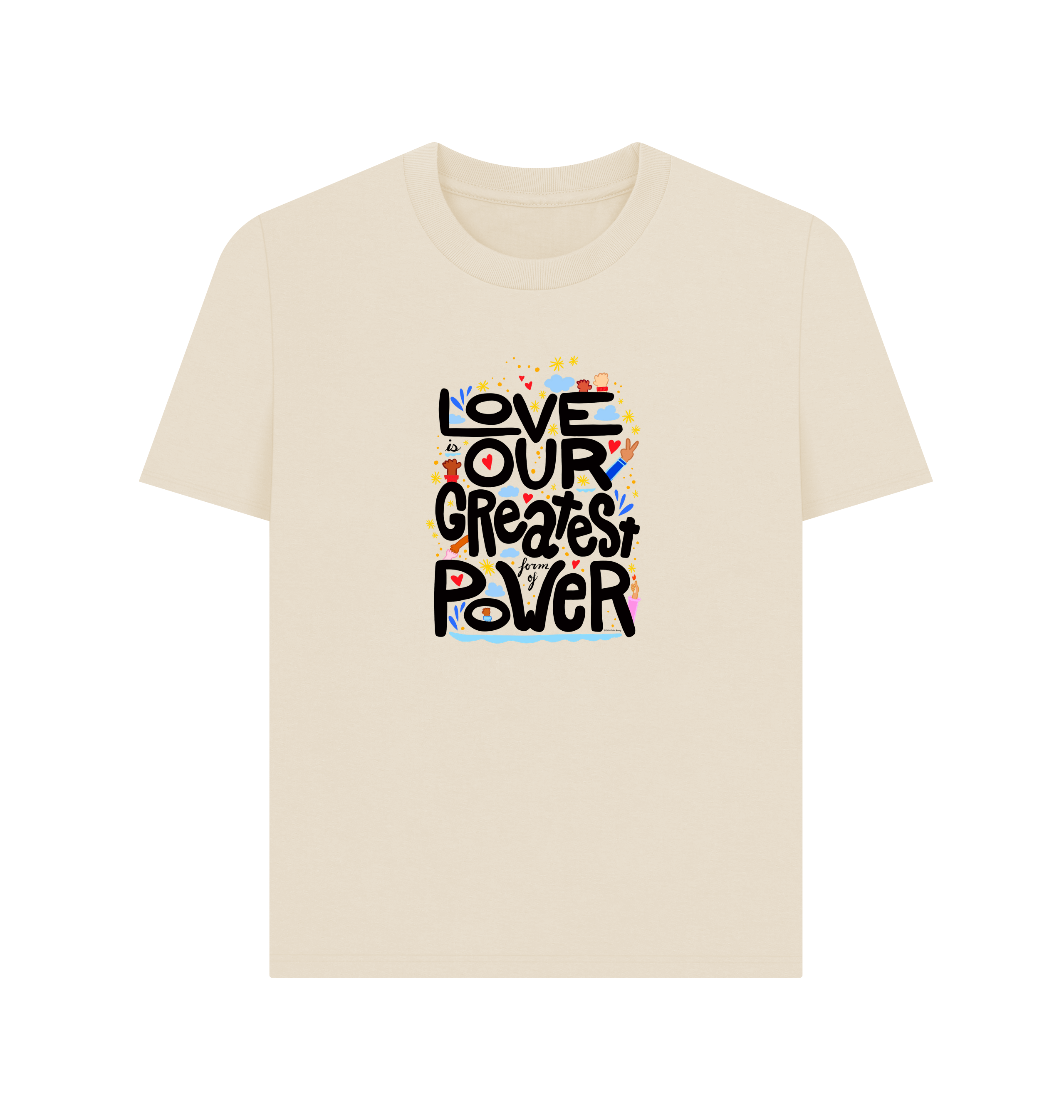 "Love is Our Greatest Form of Power" Organic Cotton Eco Scoop Neck T-Shirt (Adult - Black Text - Assorted Light Colors)