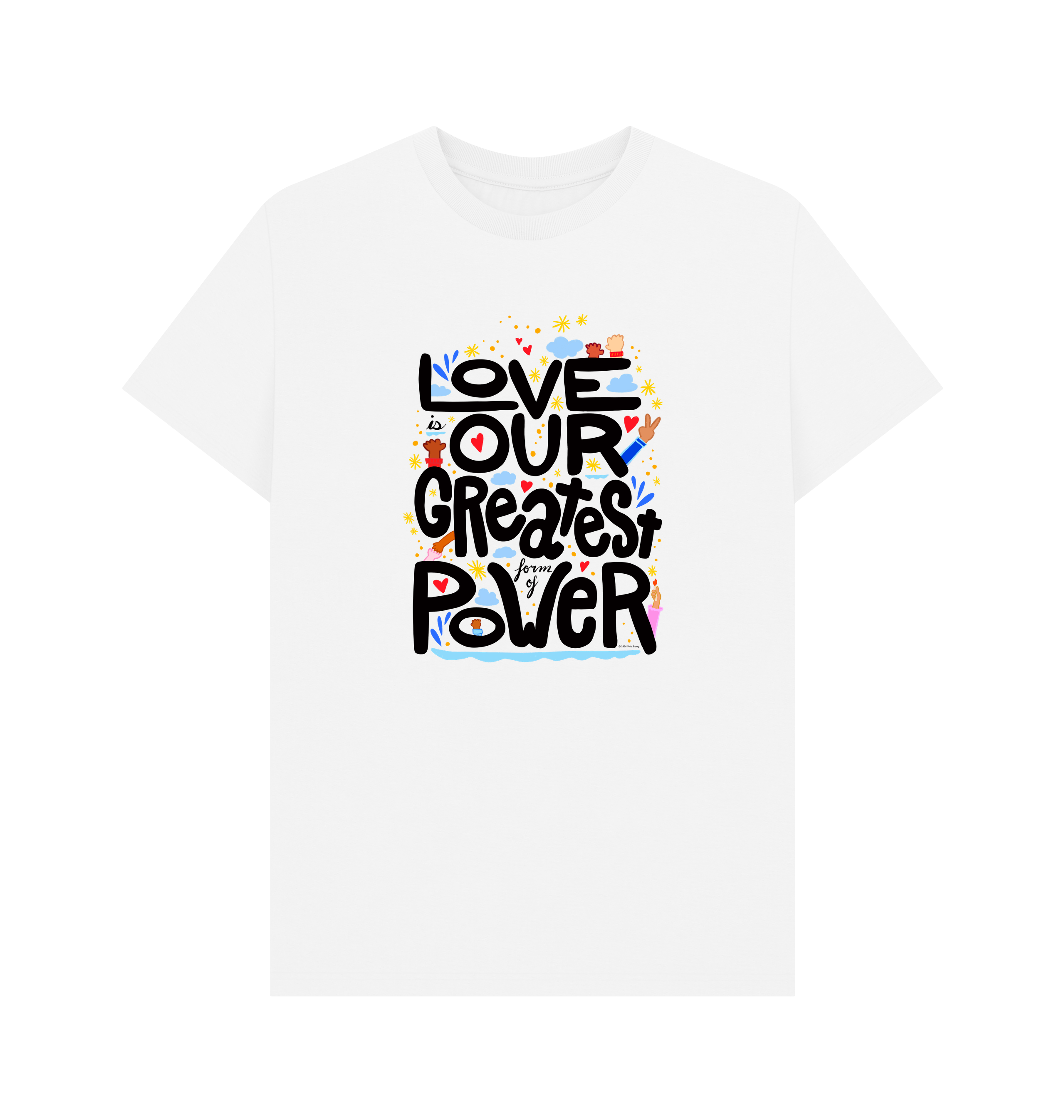 "Love is Our Greatest Form of Power" Organic Cotton Eco T-Shirt (Adult - Black Text - Assorted Light Colors)