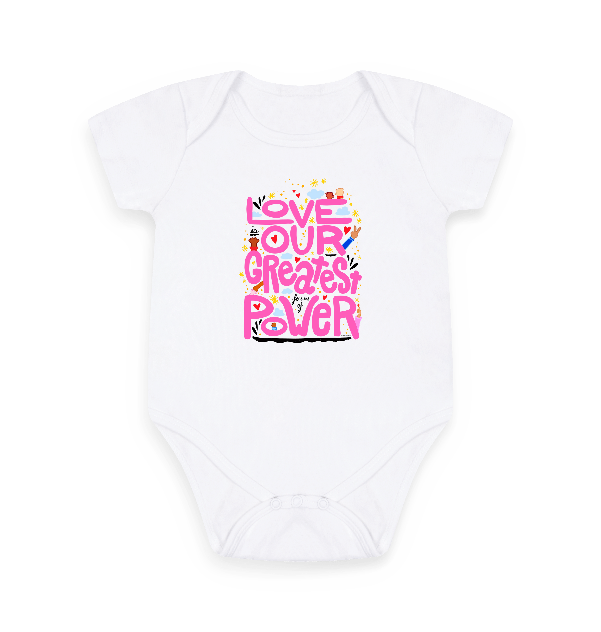 "Love is Our Greatest Form of Power" Organic Onesie (Baby - Pink Text)