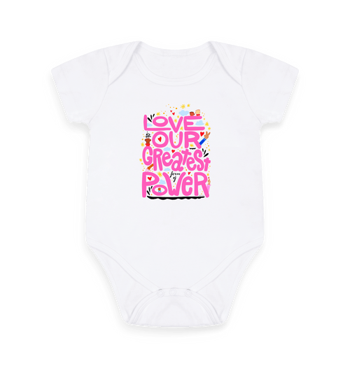 "Love is Our Greatest Form of Power" Organic Onesie (Baby - Pink Text)