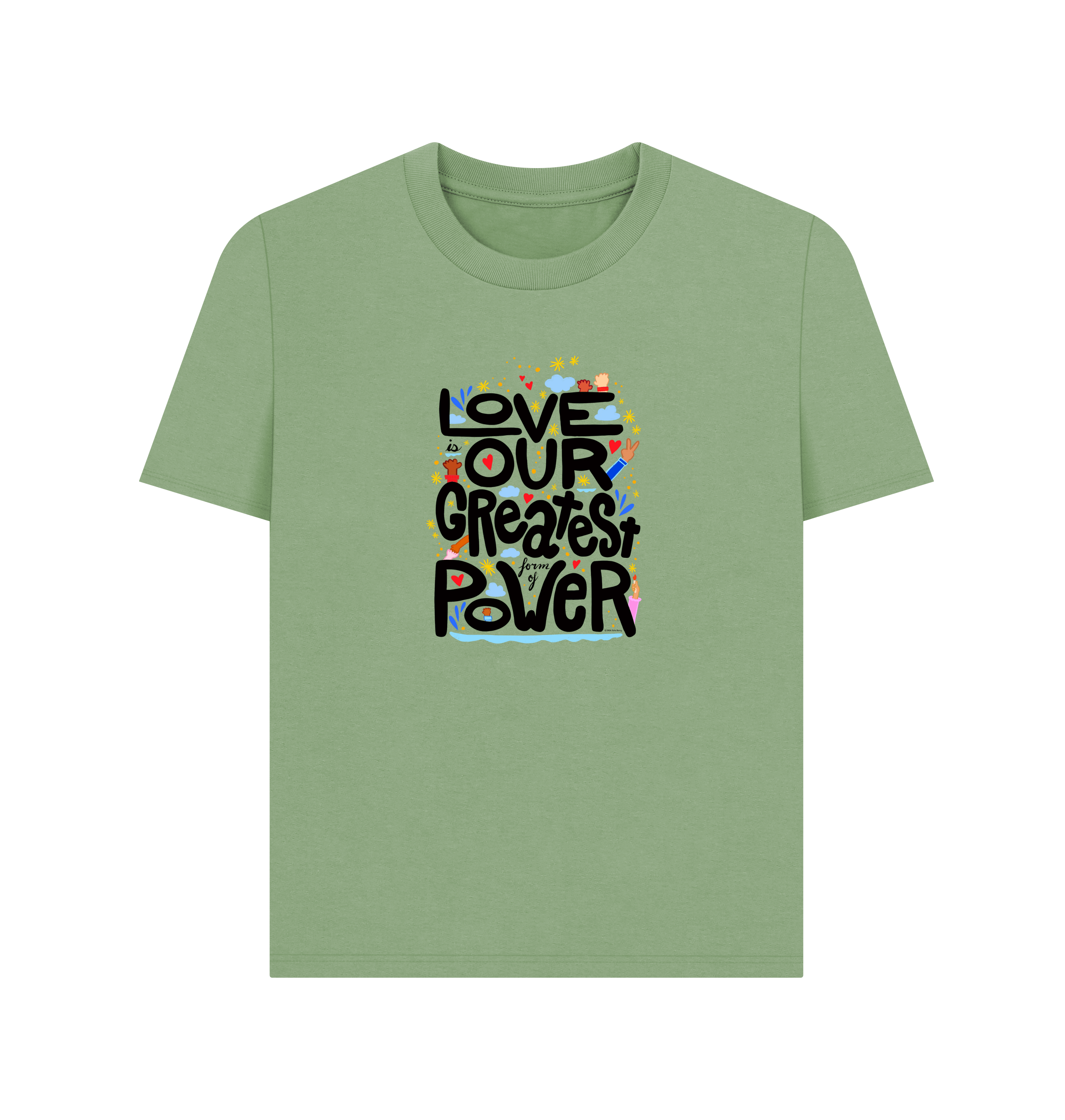 "Love is Our Greatest Form of Power" Organic Cotton Eco Scoop Neck T-Shirt (Adult - Black Text - Assorted Light Colors)