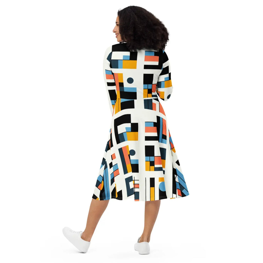 Abstract Pattern Midi Dress – Eco-friendly Cotton - Dipaliz