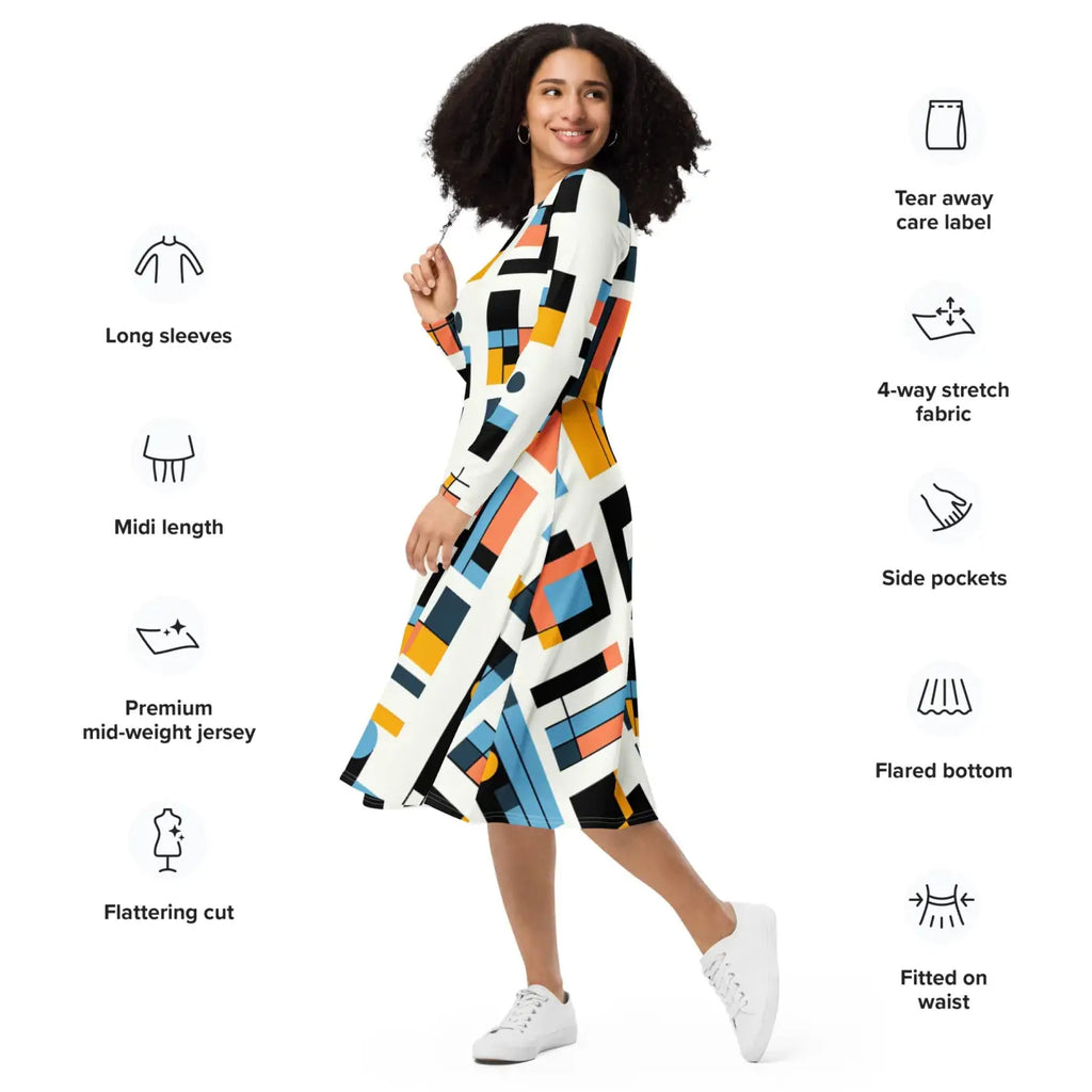 Abstract Pattern Midi Dress – Eco-friendly Cotton - Dipaliz