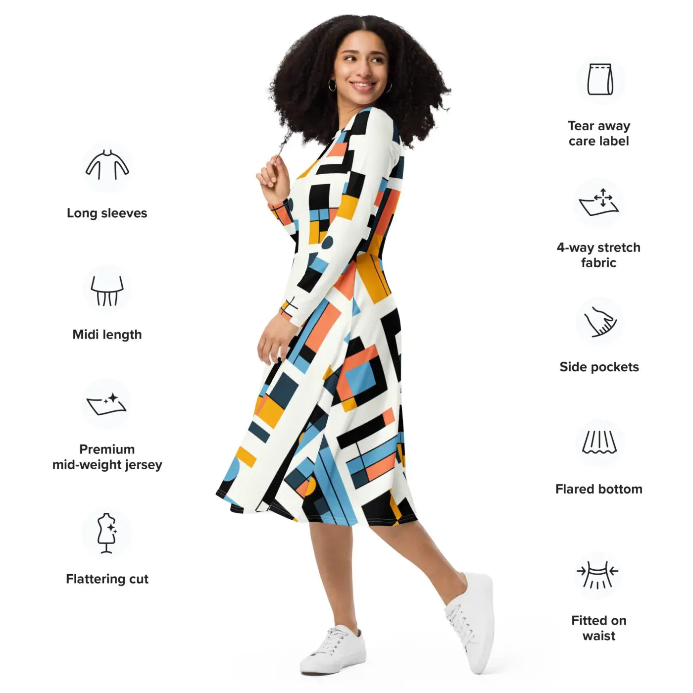Abstract Pattern Midi Dress – Eco-friendly Cotton - Dipaliz