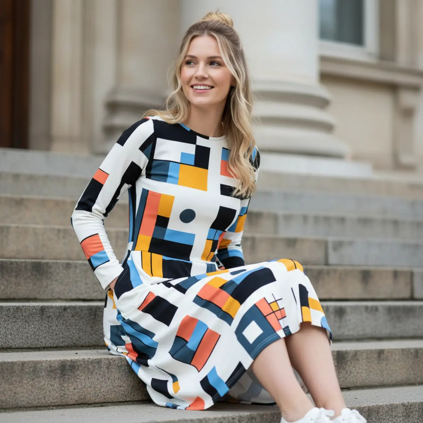 Abstract Pattern Midi Dress – Eco-friendly Cotton - Dipaliz