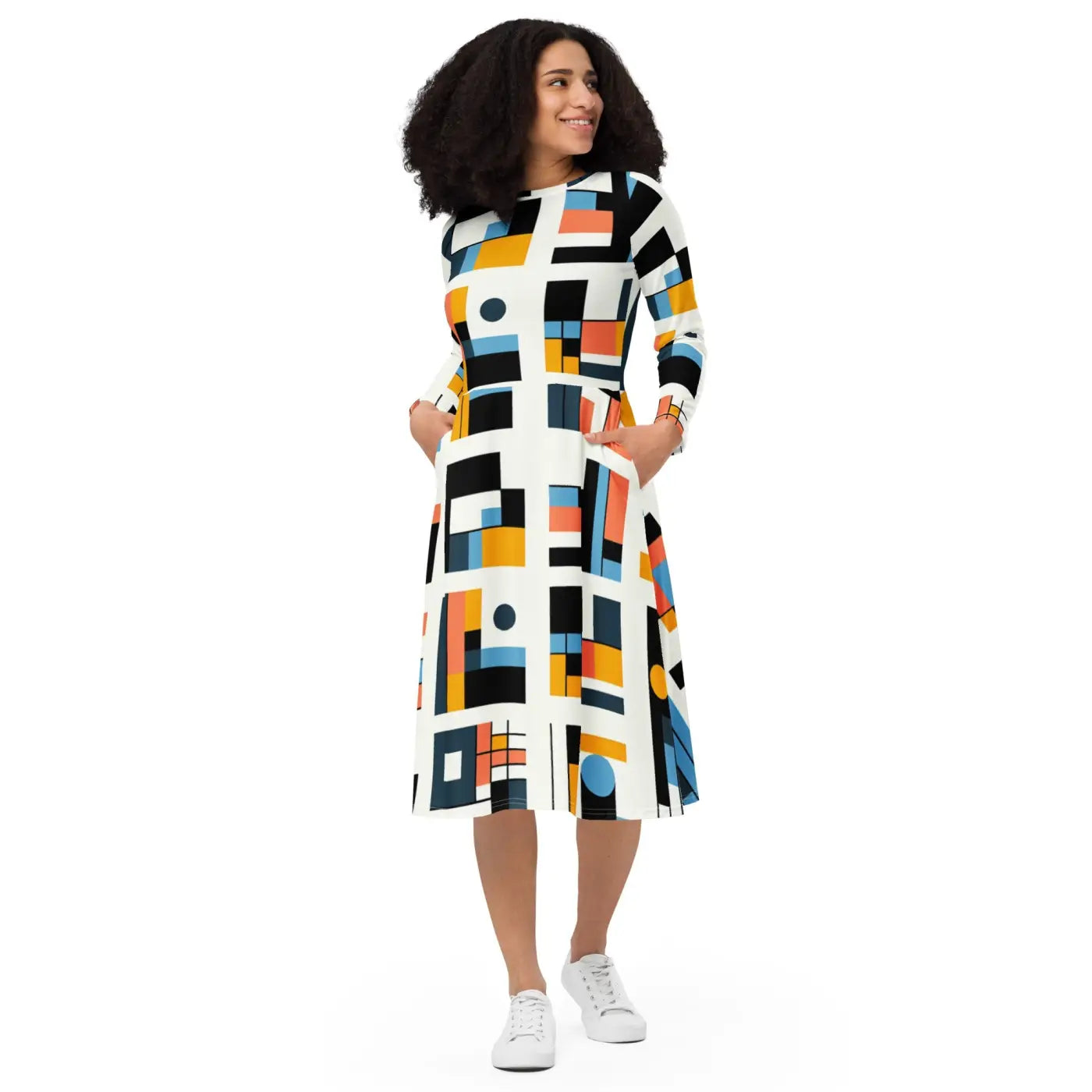Abstract Pattern Midi Dress – Eco-friendly Cotton - Dipaliz