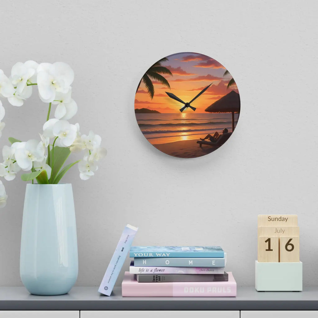 Tropical Sunset Beach Wall Clock – Acrylic Decor - Dipaliz