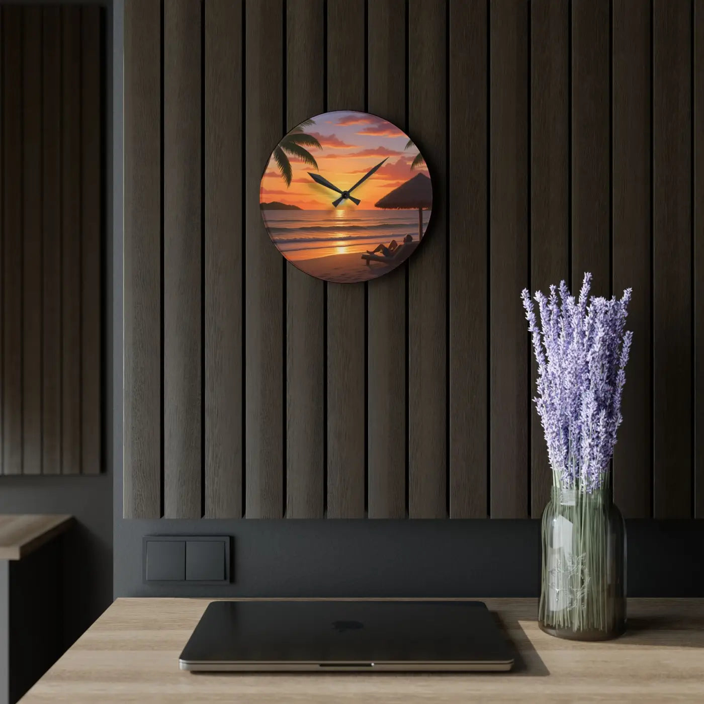 Tropical Sunset Beach Wall Clock – Acrylic Decor - Dipaliz