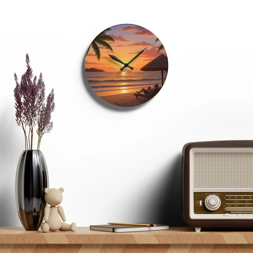 Tropical Sunset Beach Wall Clock – Acrylic Decor - Dipaliz