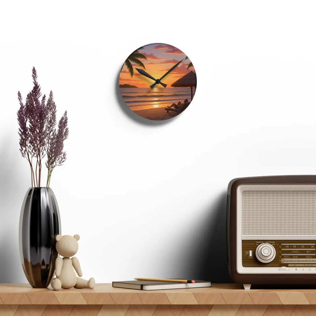 Tropical Sunset Beach Wall Clock – Acrylic Decor - Dipaliz
