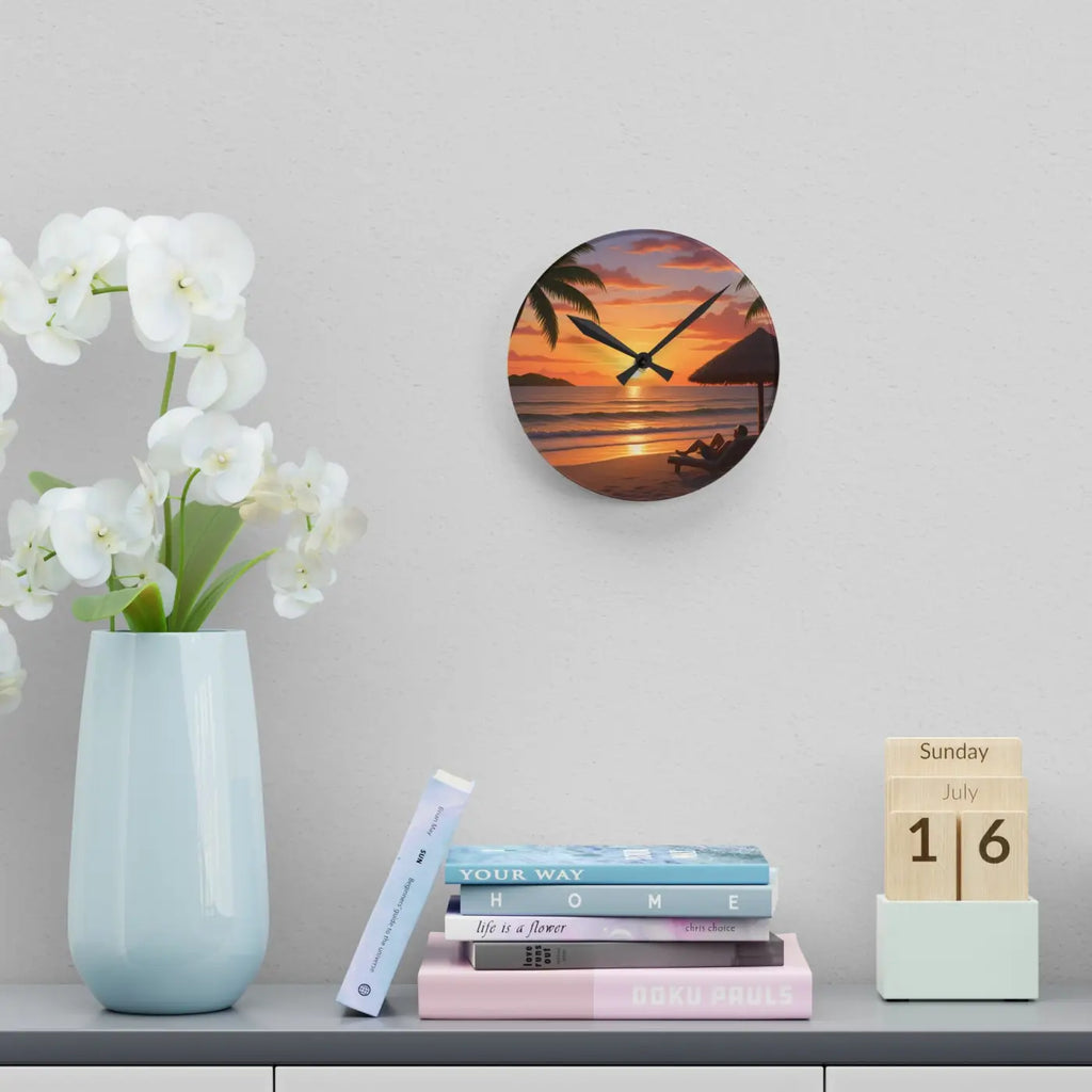 Tropical Sunset Beach Wall Clock – Acrylic Decor - Dipaliz