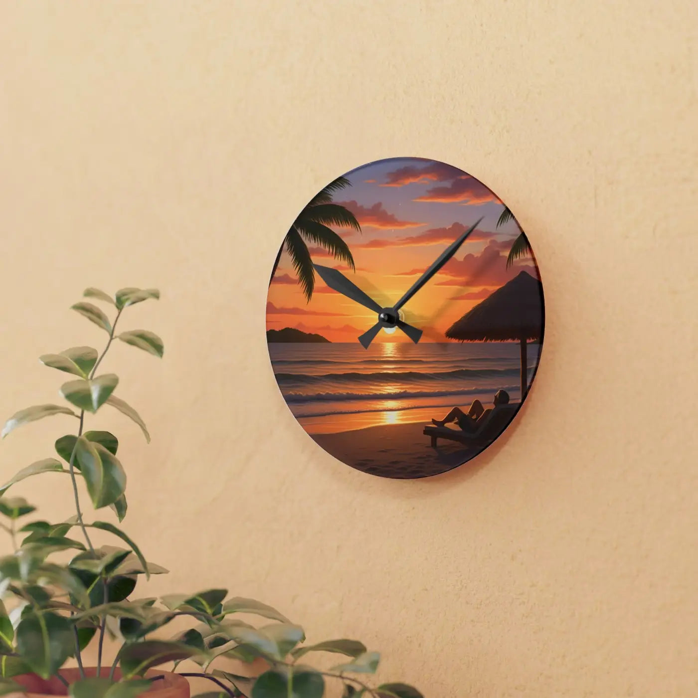 Tropical Sunset Beach Wall Clock – Acrylic Decor - Dipaliz