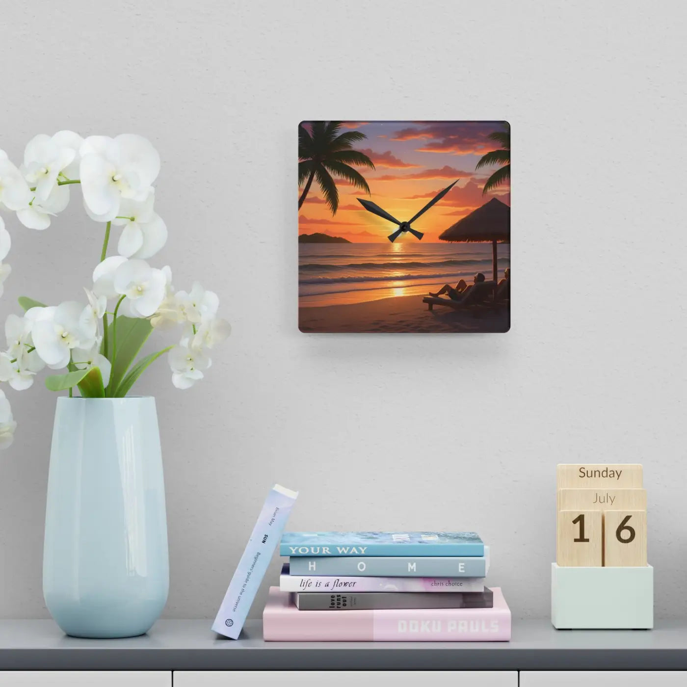 Tropical Sunset Beach Wall Clock – Acrylic Decor - Dipaliz