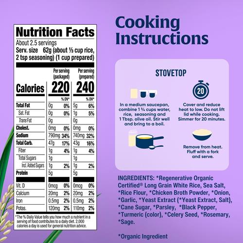 Lundberg Organic Chicken & Herb Seasoned Rice - Regenerative Organic Certified Long Grain White Rice & Seasoning Mix, Gluten Free, 5.5 Ounce