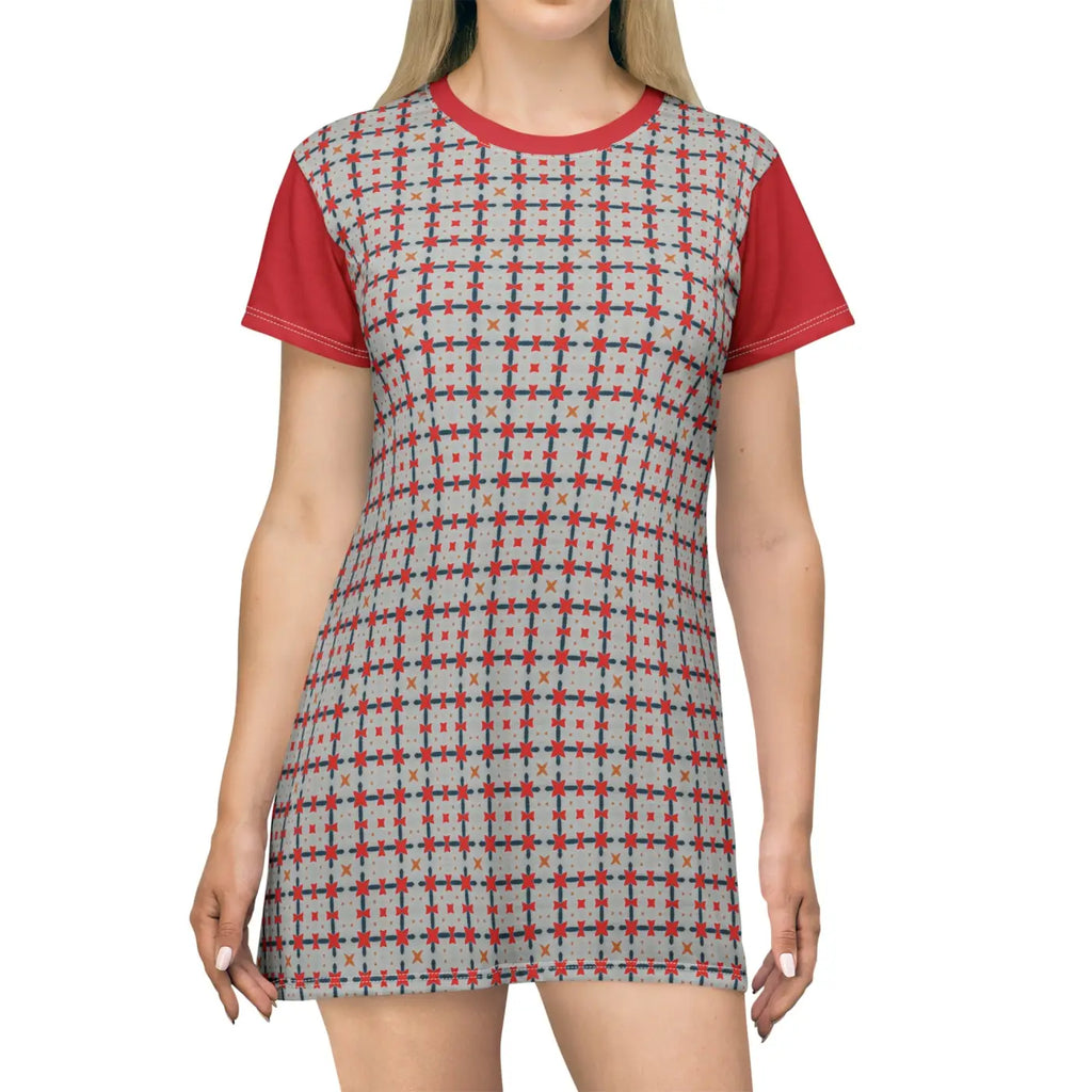 Red Pattern Shirt Dress – Eco Friendly Polyester - Dipaliz
