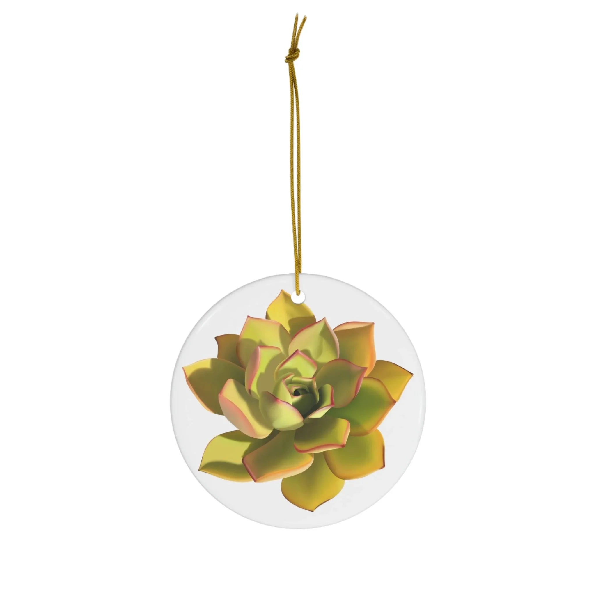 Noble Aeonium Succulent Ceramic Ornament – Gold String Holiday Decor