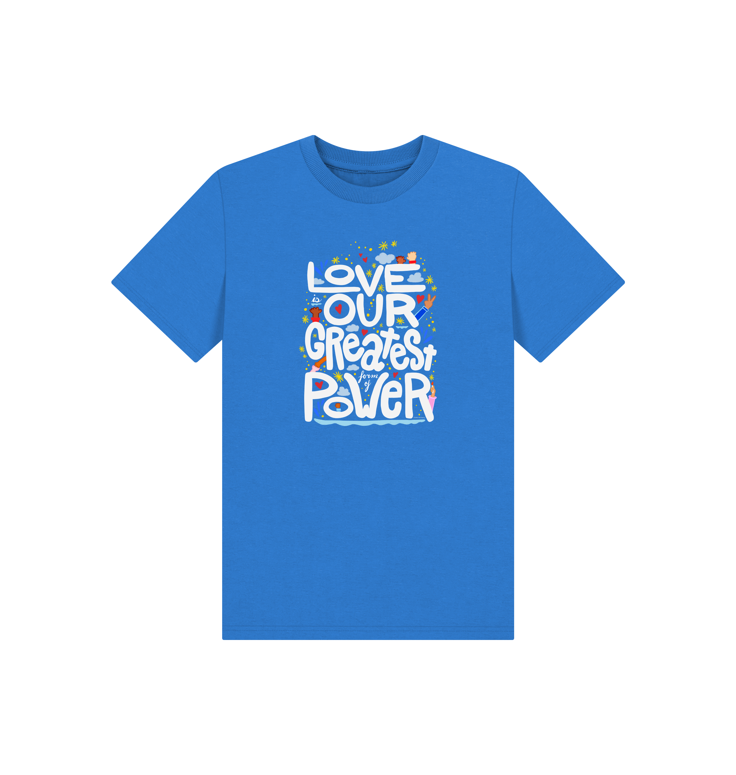 "Love is Our Greatest Form of Power" Organic Eco T-Shirt (Kids - White Text - Assorted Dark Colors)