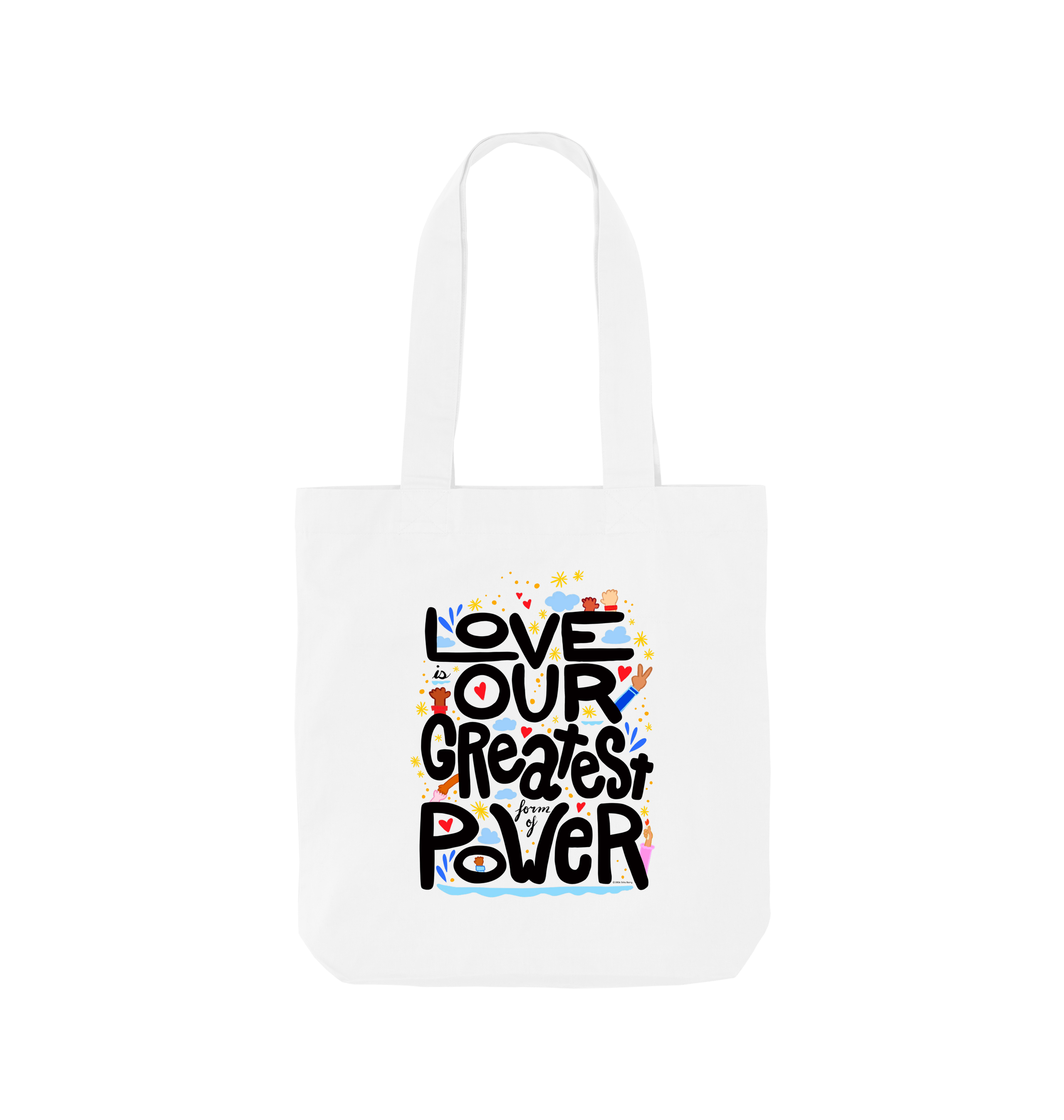 "Love is Our Greatest Form of Power" 100% Organic Cotton Grocery Tote Bag (Black Text)