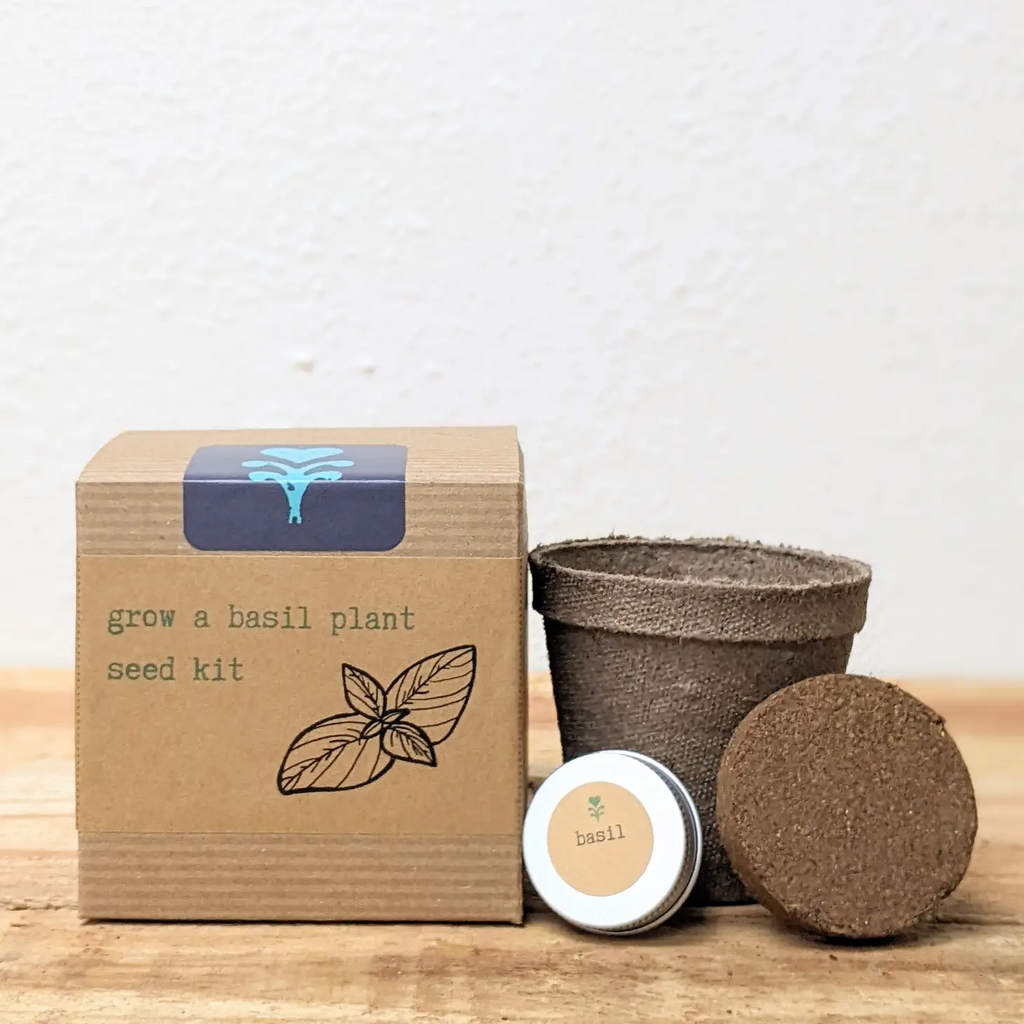 "Growing Wellness" Eco Gift Box: Basil & Leafy Greens Growing Kits, Mint Tea, Meditation Card, Greeting Card (Grow & Bloom)
