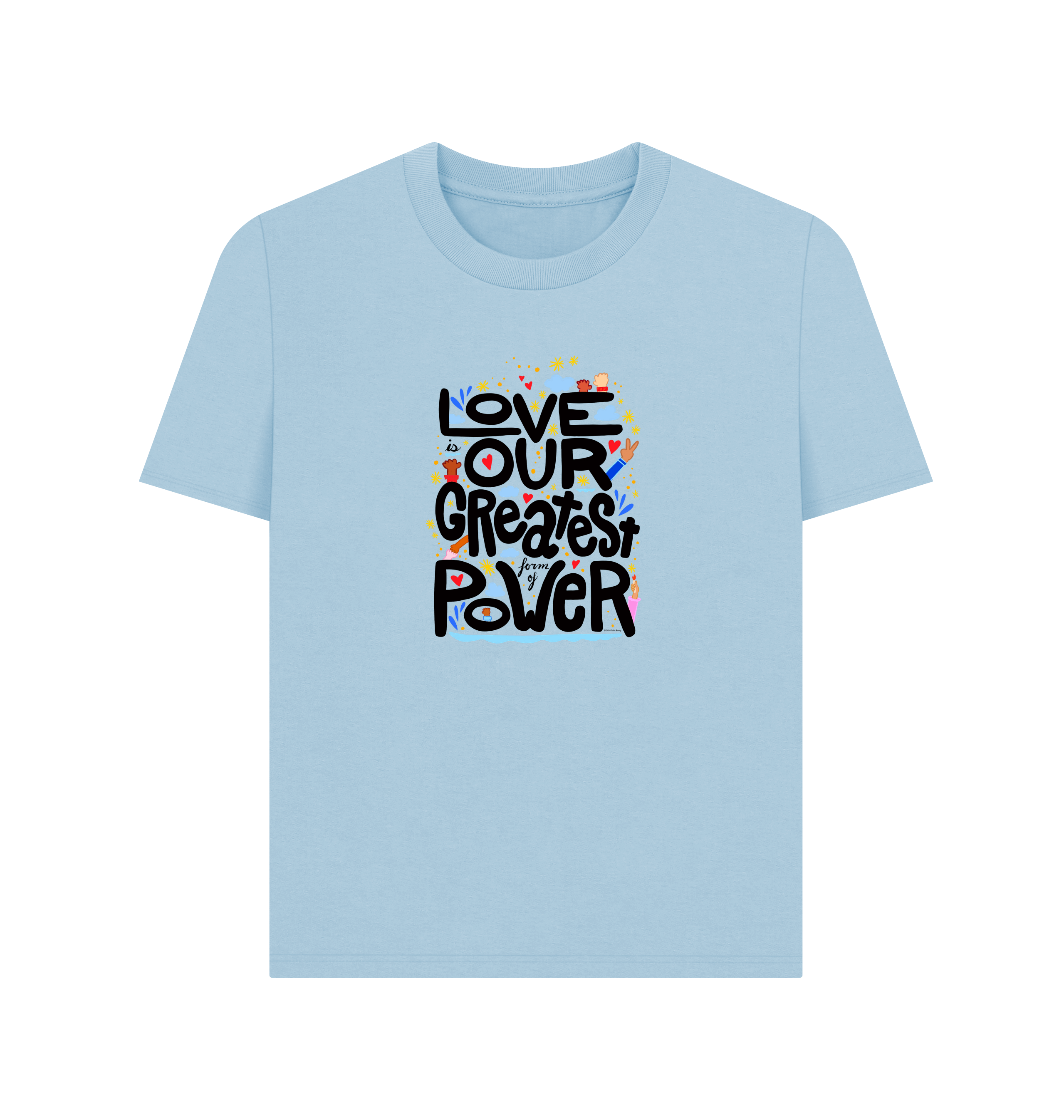 "Love is Our Greatest Form of Power" Organic Cotton Eco Scoop Neck T-Shirt (Adult - Black Text - Assorted Light Colors)