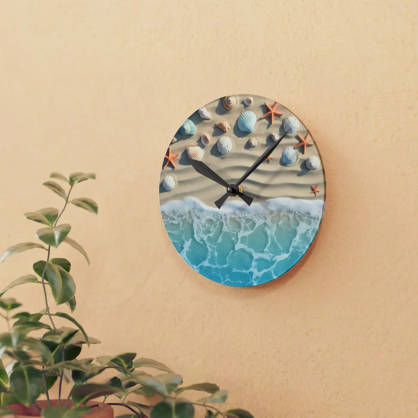 Beach Shore Acrylic Wall Clock – Coastal Decor - Dipaliz