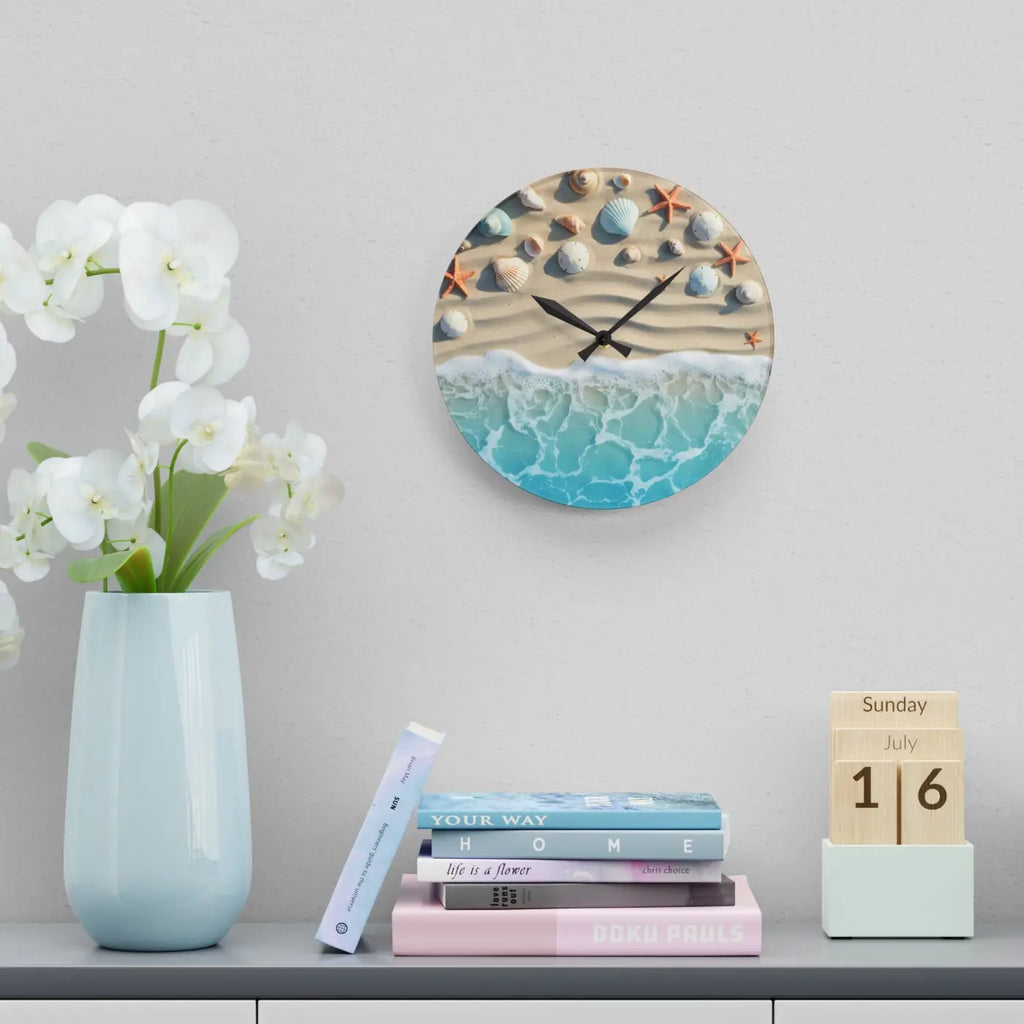 Beach Shore Acrylic Wall Clock – Coastal Decor - Dipaliz