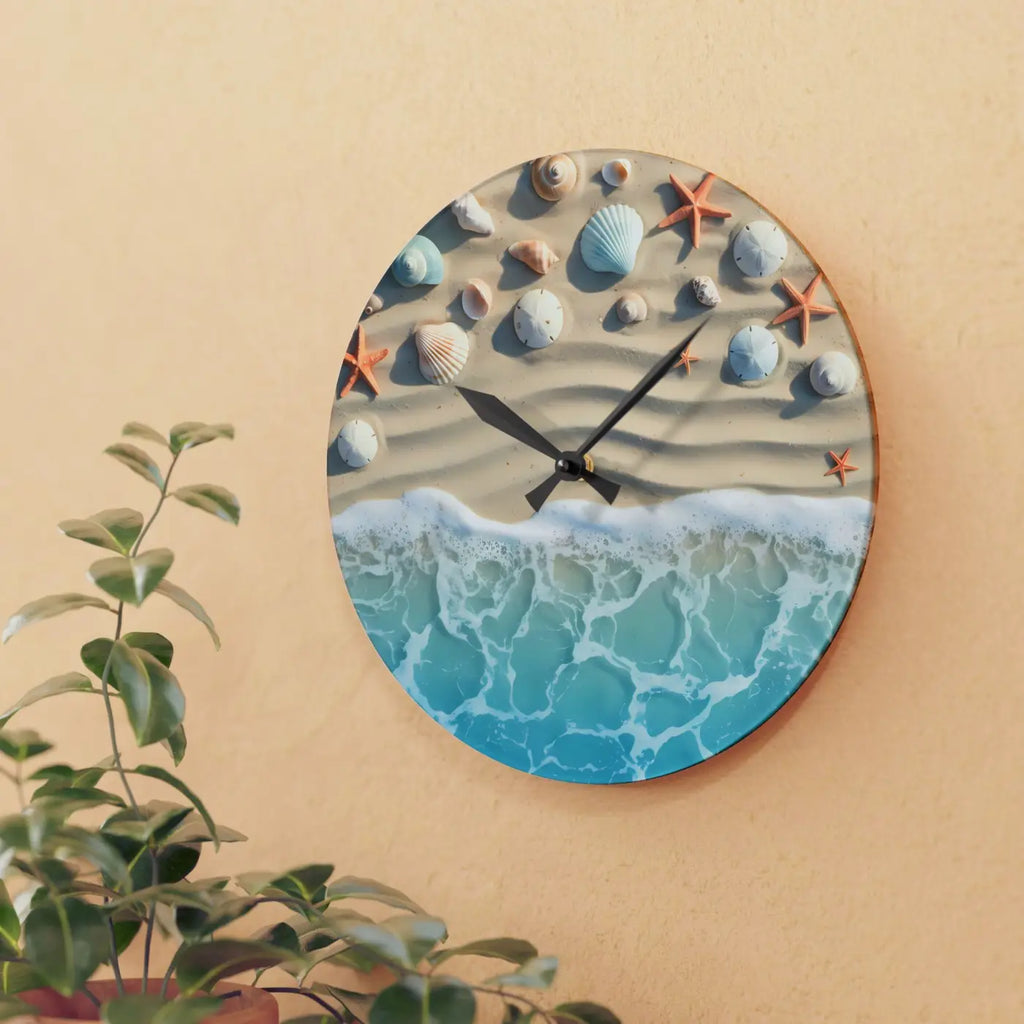 Beach Shore Acrylic Wall Clock – Coastal Decor - Dipaliz
