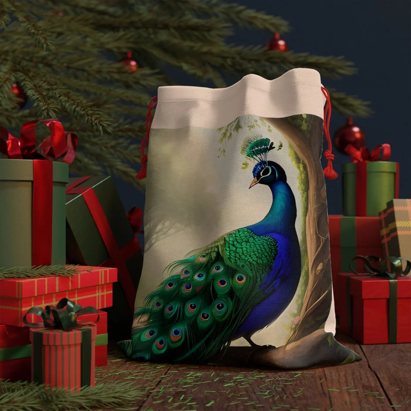 Peacock Linen Bag – Eco Friendly Gift Tote - Dipaliz