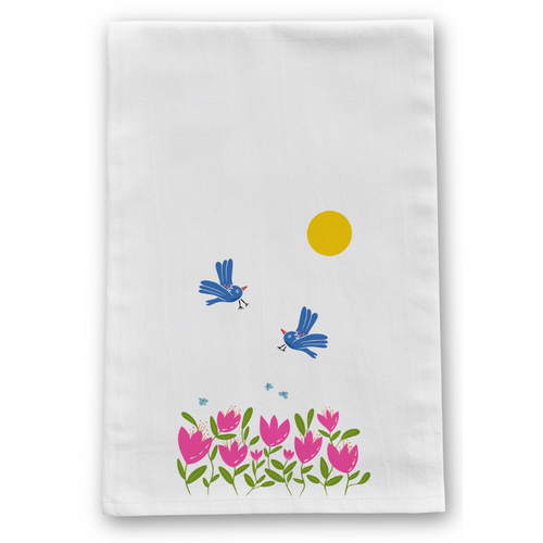 100% Organic Cotton "Grow & Bloom" Kitchen Tea Towels w. Hand-drawn Adorable Art (Assorted)