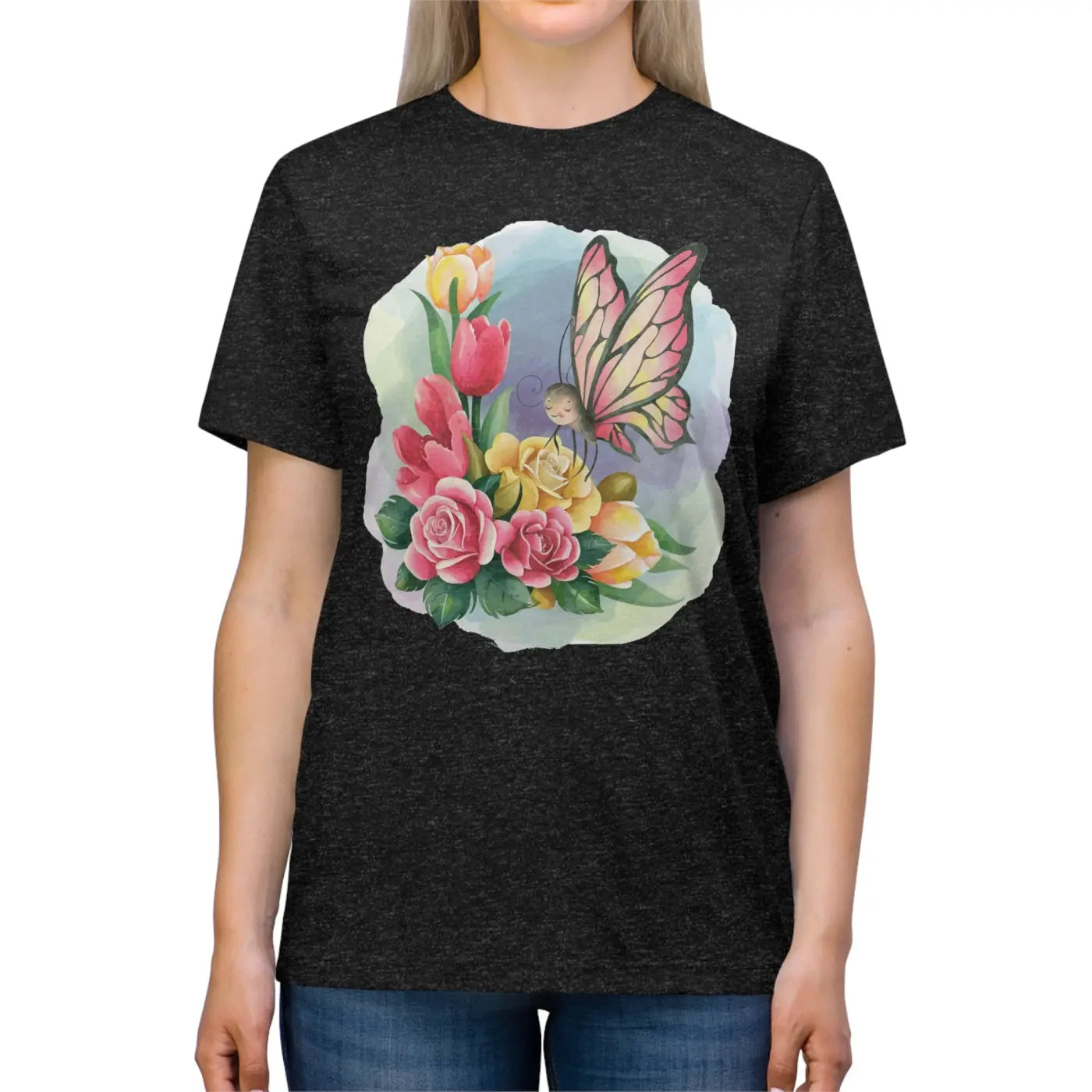 Butterfly Spring Flowers Triblend Tee Eco-friendly - Dipaliz