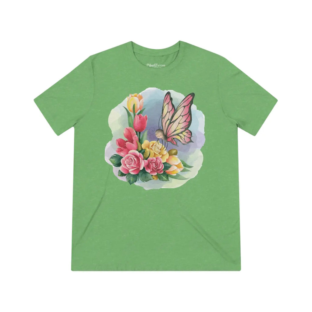 Butterfly Spring Flowers Triblend Tee Eco-friendly - Dipaliz