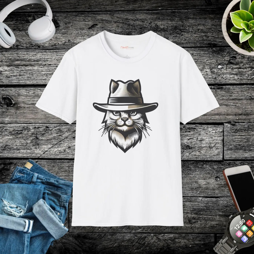 Cat with a Hat Cotton Tee – Eco-friendly Clothing - Dipaliz