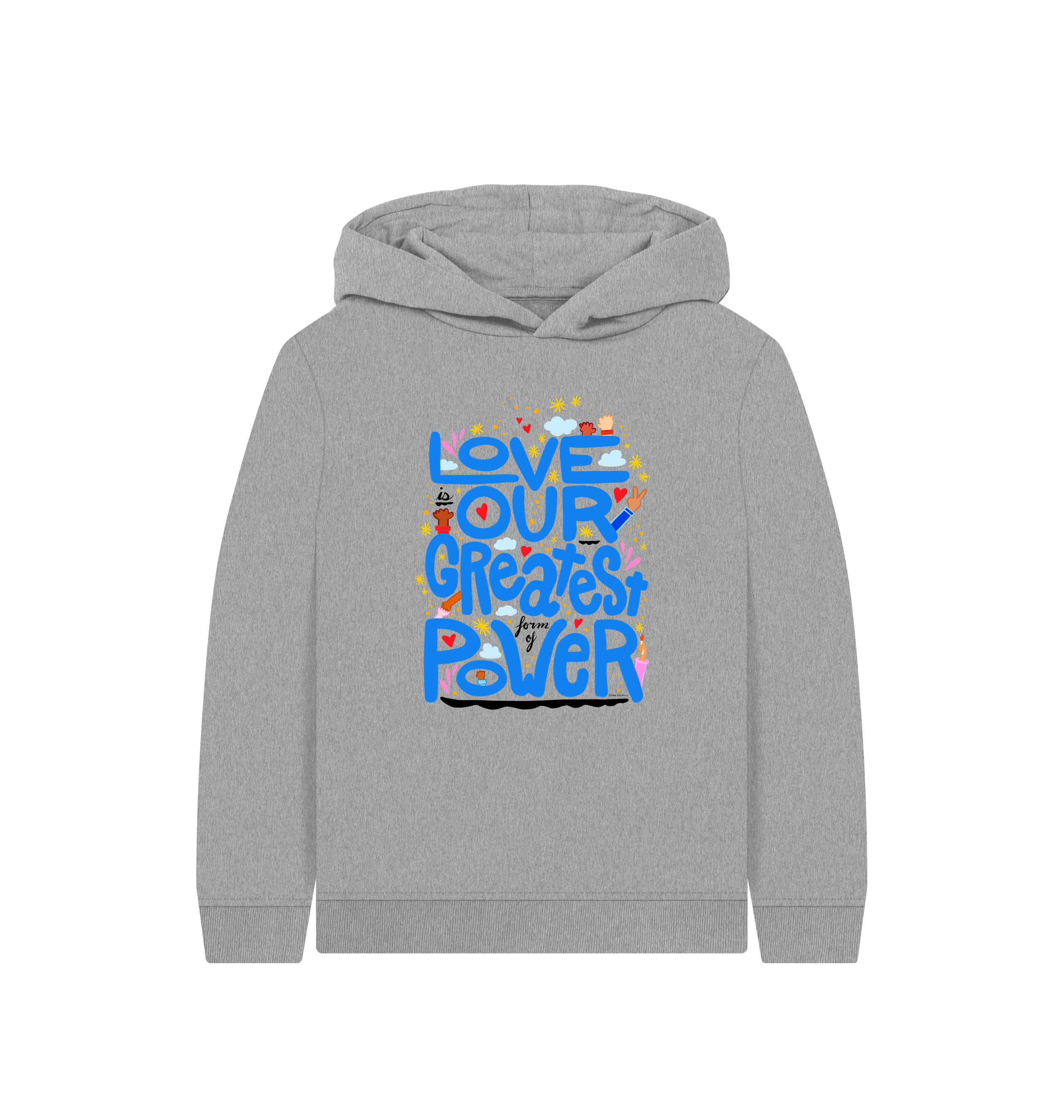 "Love is Our Greatest Form of Power" Organic Eco Hoodie (Kids - White Text - Assorted Colors)