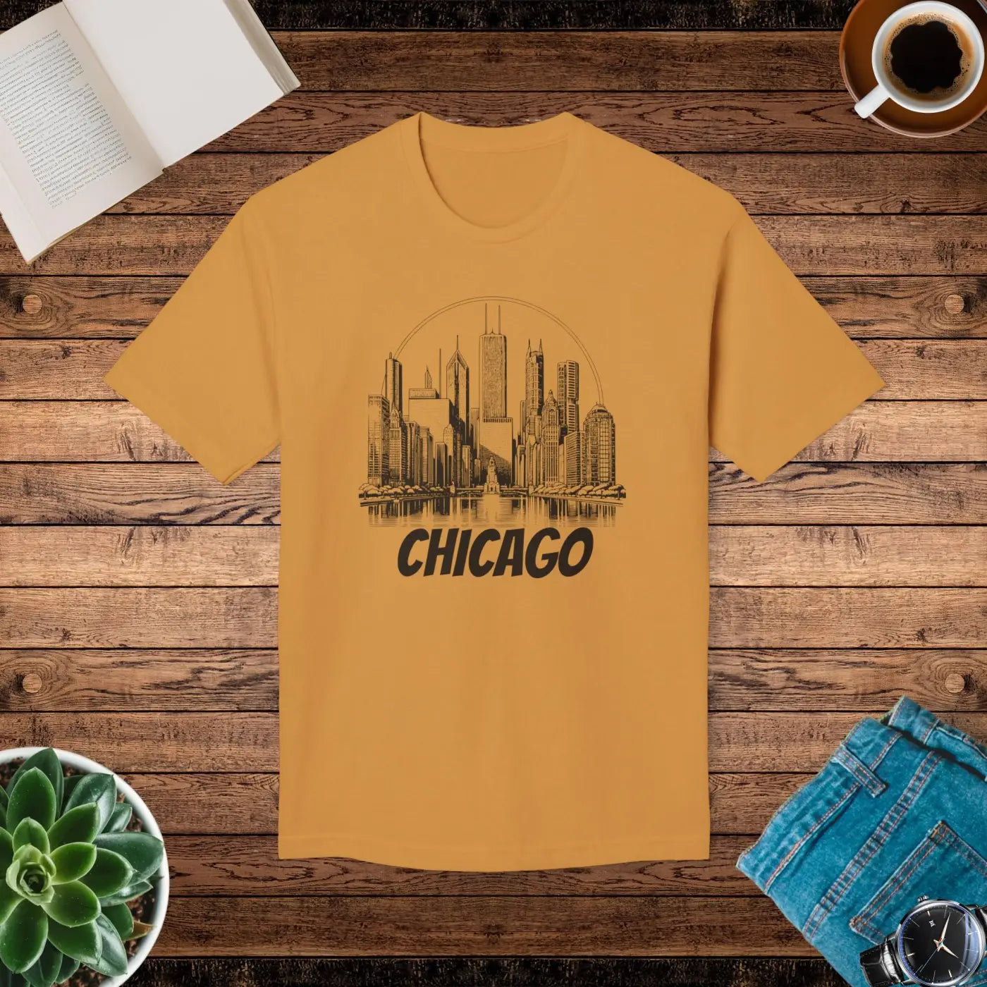 Chicago City Skyline Cotton Tee – Eco Friendly - Dipaliz