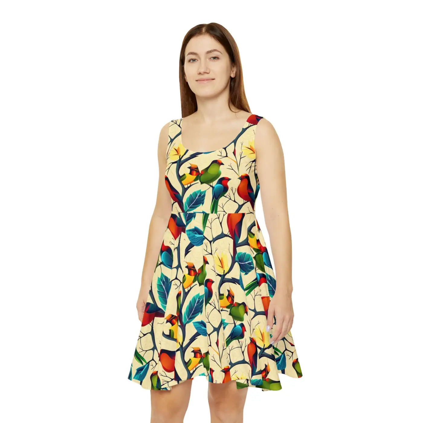 Colorful Birds Skater Dress – Eco Friendly - Dipaliz