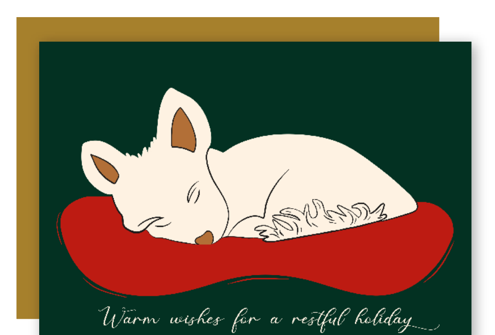 Restful Sleeping "Nap Time" Dogs Cozy Holiday Eco-Greeting Cards + Matching Envelope, Blank Inside - Assorted (Winter Wishes)