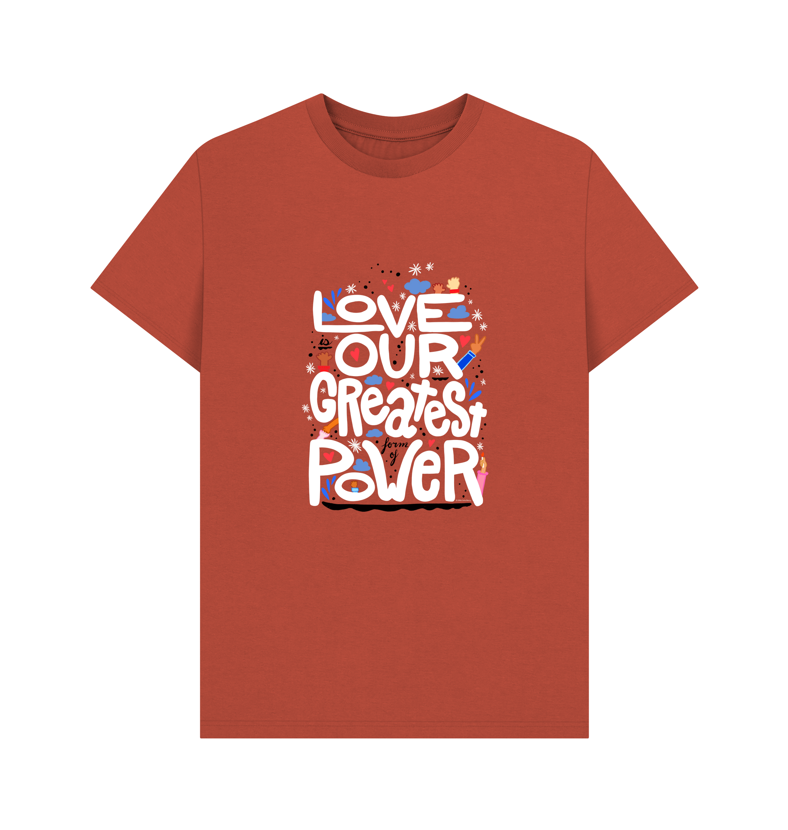 "Love is Our Greatest Form of Power" Organic Cotton Eco T-Shirt (Adult - White Text - Assorted Colors)