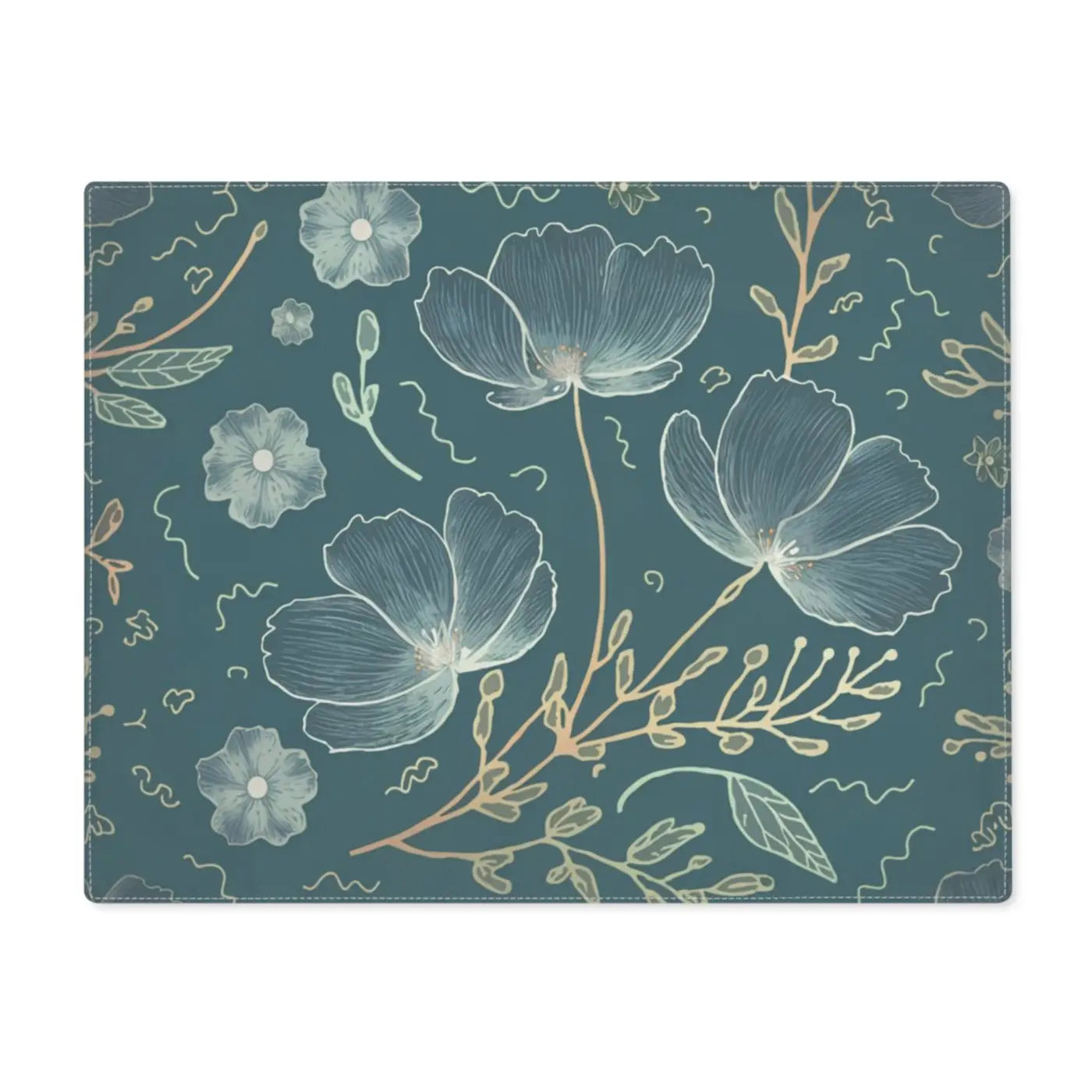 Teal Delicate Flowers Cotton Placemat Eco Friendly - Dipaliz