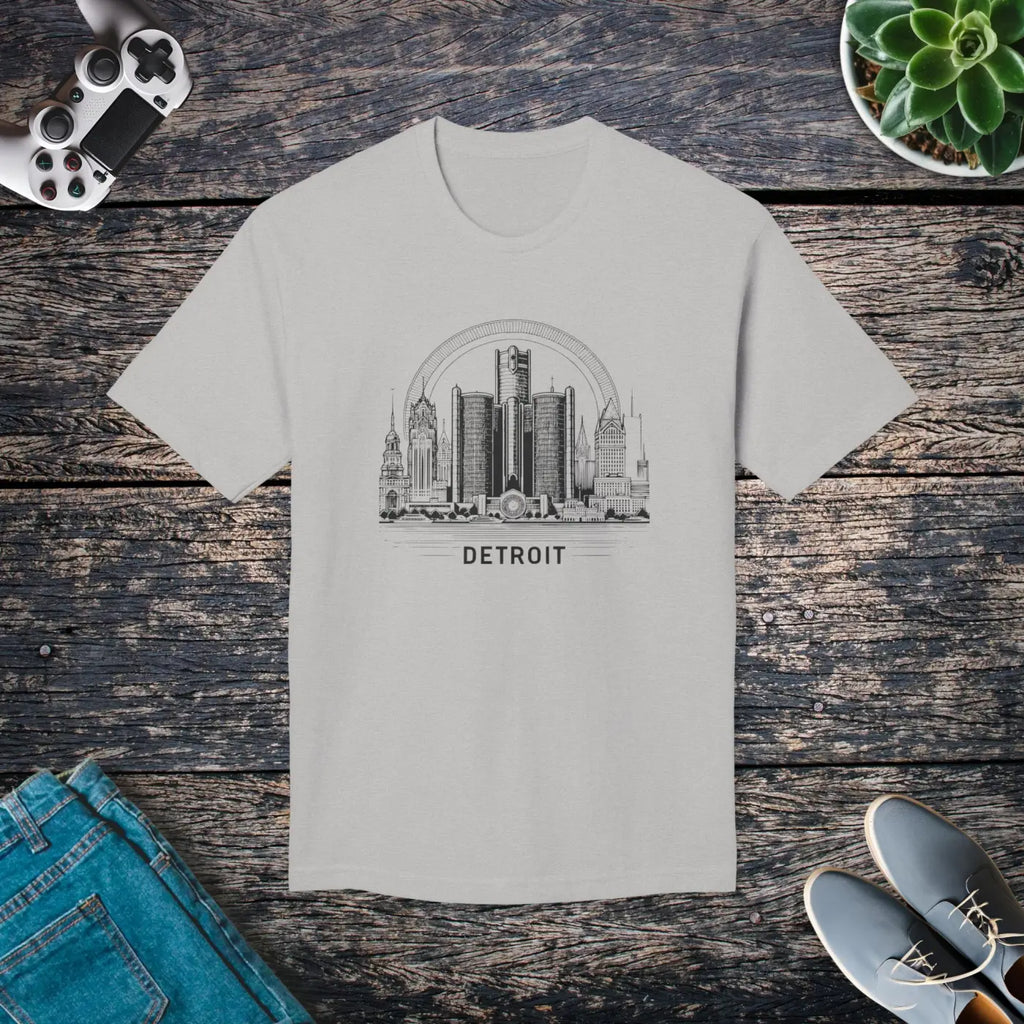 Detroit City Skyline Cotton Tee – Eco-friendly - Dipaliz