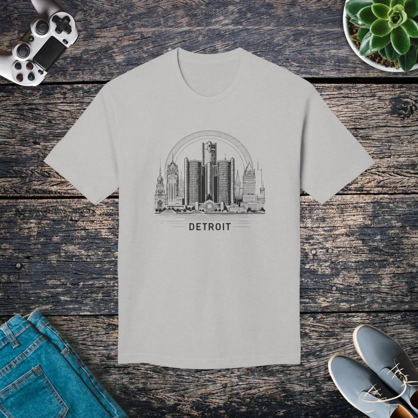 Detroit City Skyline Cotton Tee – Eco-friendly - Dipaliz