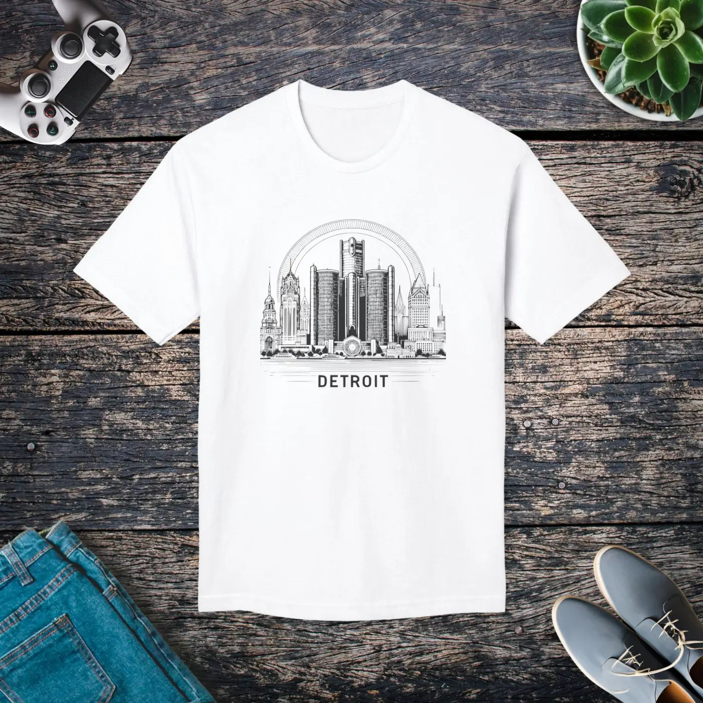 Detroit City Skyline Cotton Tee – Eco-friendly - Dipaliz