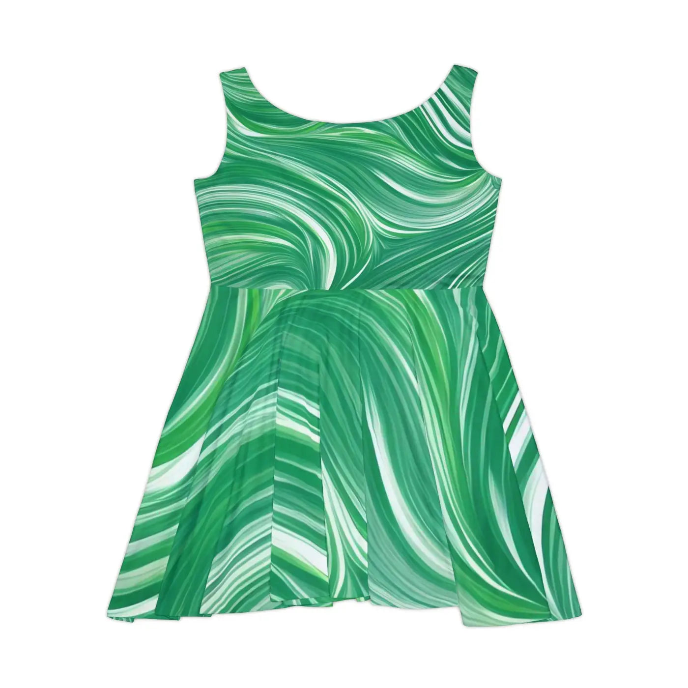 Green Wavy Pattern Skater Dress – Eco-friendly - Dipaliz