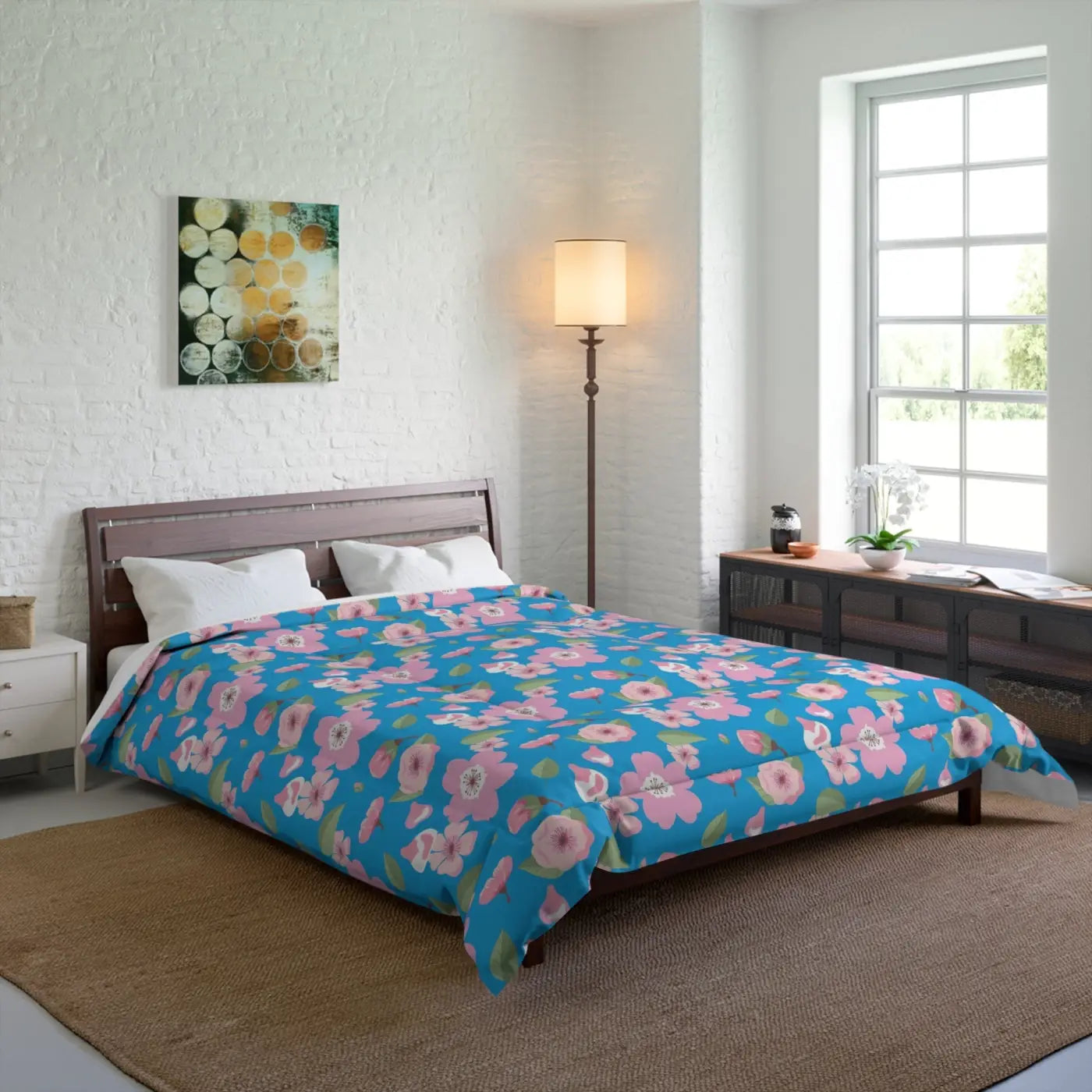 Pink Flora Comforter Blue Print Eco-friendly - Dipaliz