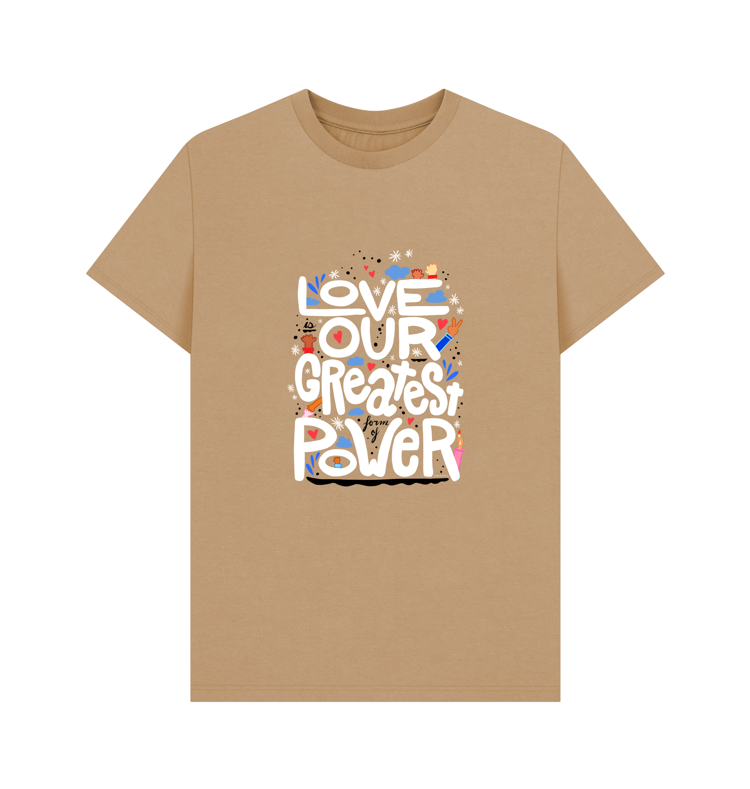 "Love is Our Greatest Form of Power" Organic Cotton Eco T-Shirt (Adult - White Text - Assorted Colors)