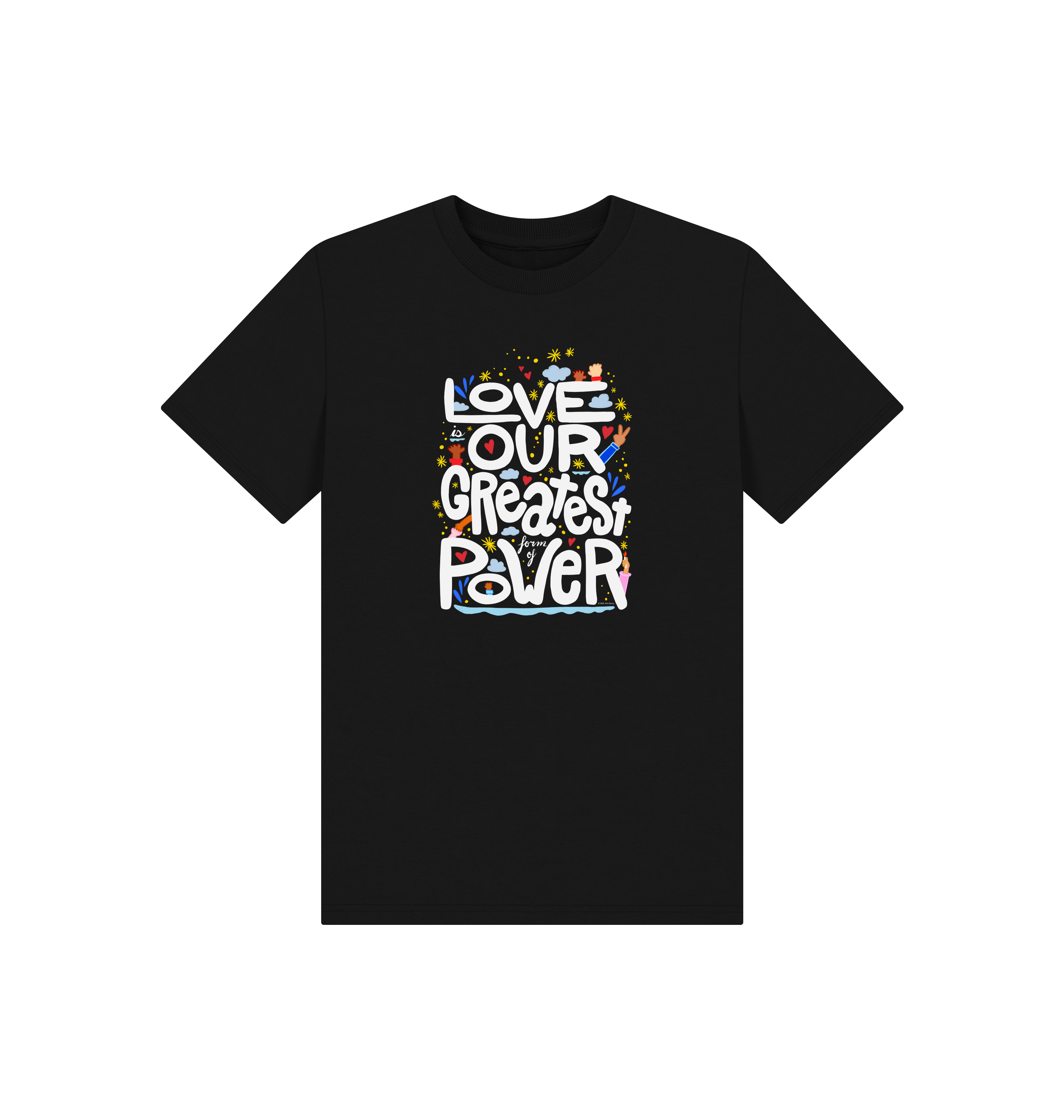 "Love is Our Greatest Form of Power" Organic Eco T-Shirt (Kids - White Text - Assorted Dark Colors)