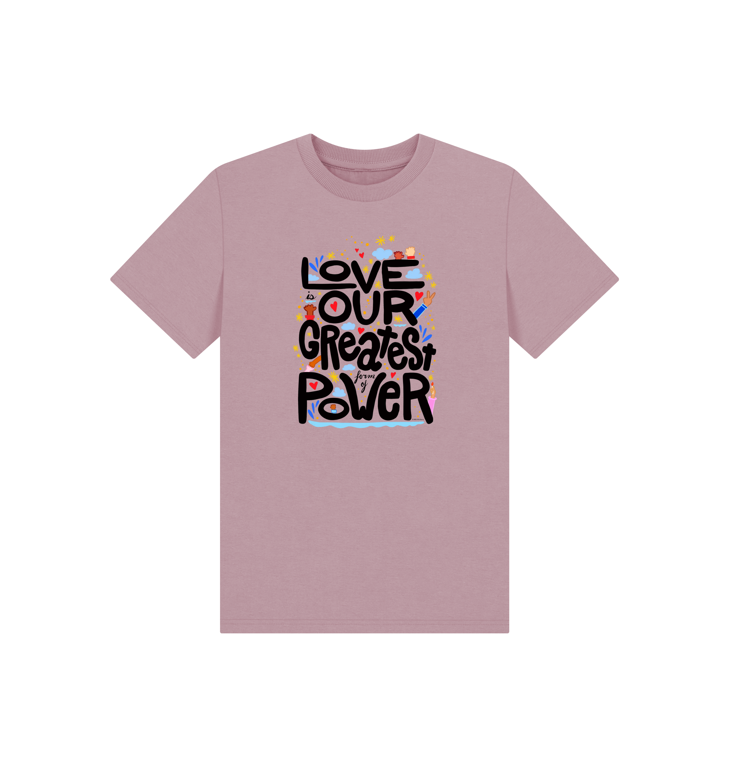 "Love is Our Greatest Form of Power" Organic Eco T-Shirt (Kids - Black Text - Assorted Light Colors)