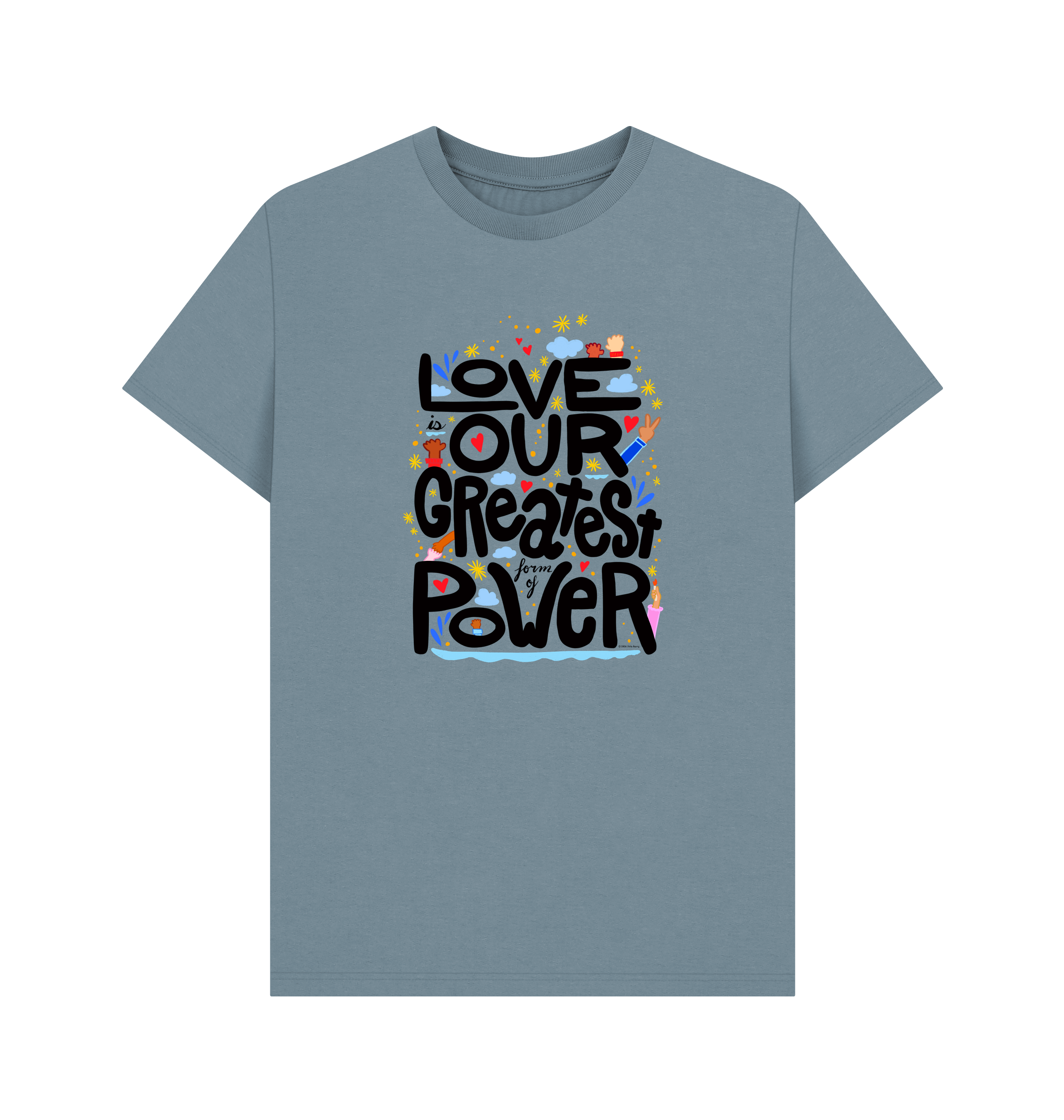 "Love is Our Greatest Form of Power" Organic Cotton Eco T-Shirt (Adult - Black Text - Assorted Light Colors)