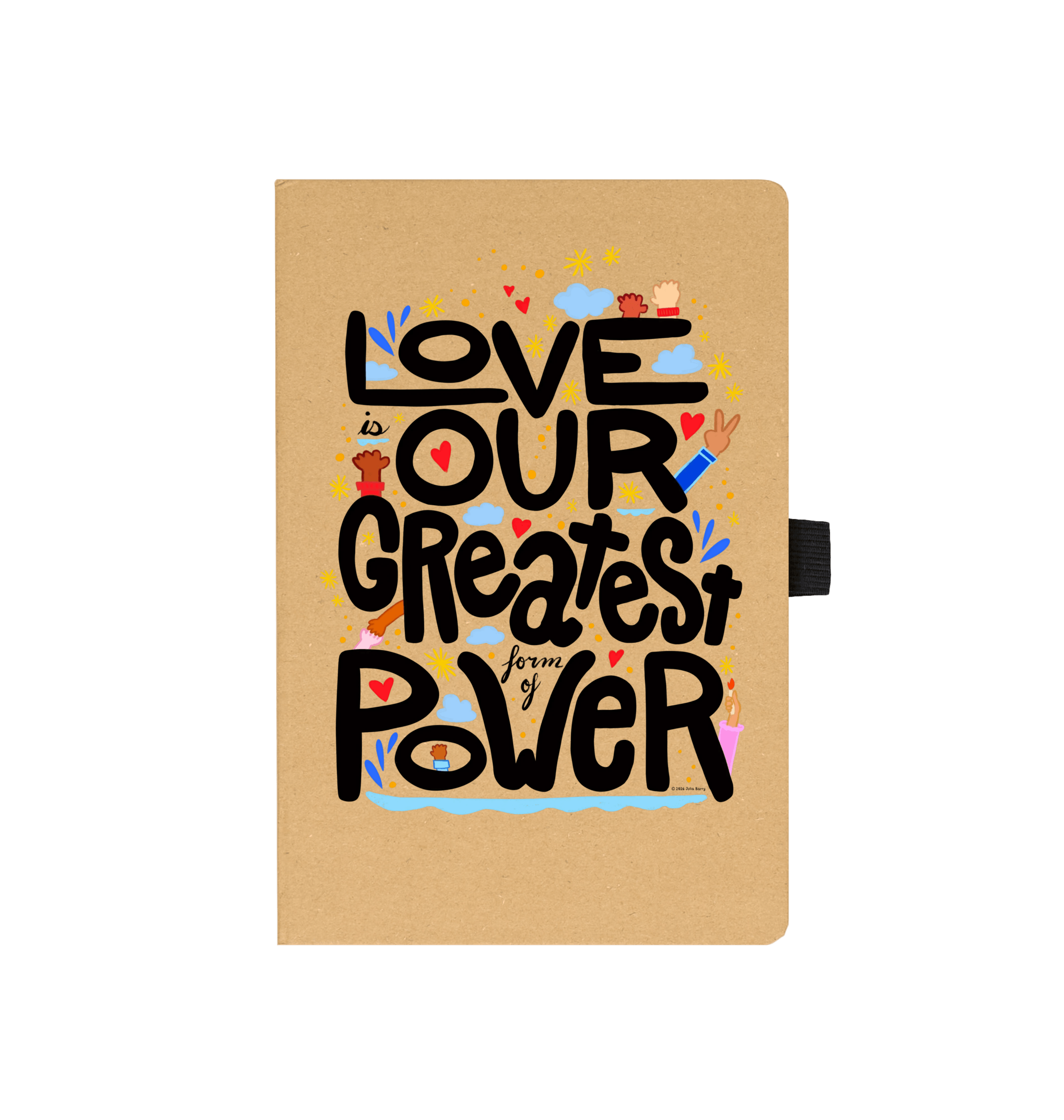 "Love is Our Greatest Form of Power" Recycled Journal Notebook 100 Pages with Pen Loop (Black)